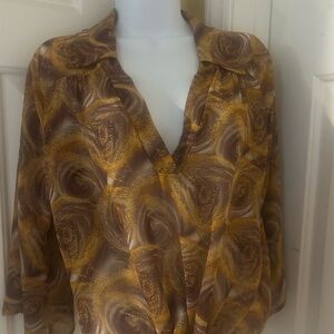 Chic Women's Blouse in Brown and Gold